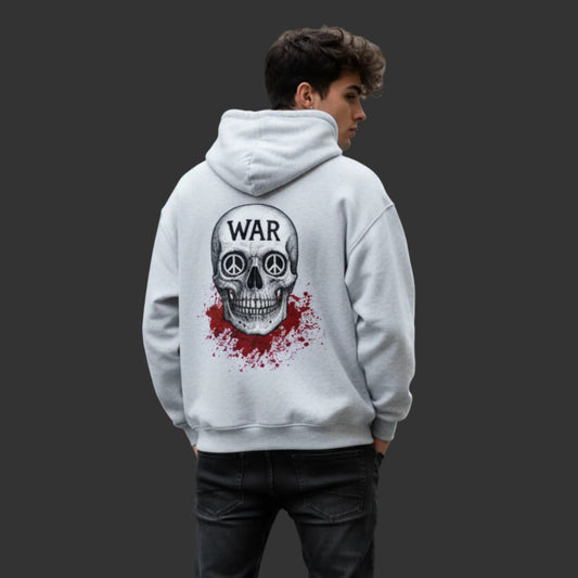 Oversized Zipper Hoodie aus der Toripros PEACE Kollektion – WAR is DEATH Design VACANCY in heather grey, moderner Look mit friedlicher Botschaft und nachhaltigem Charakter