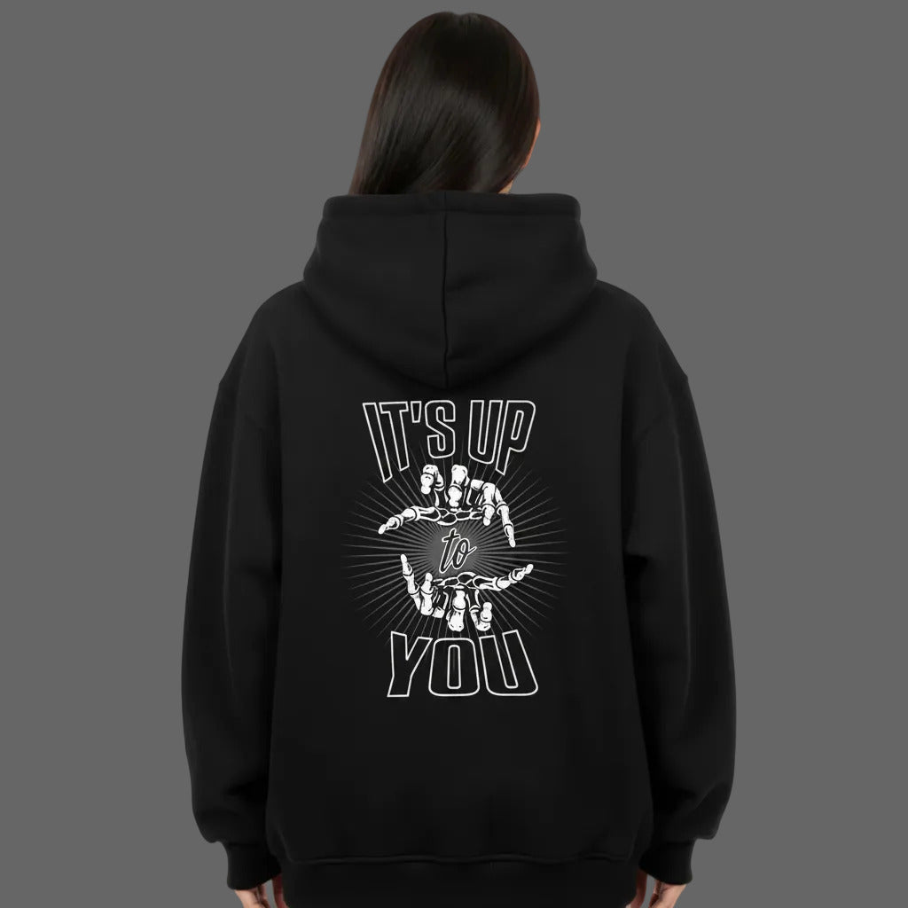  VACANCY Oversized Hoodie in schwarz mit „IT'S UP TO YOU“-TORIPROS