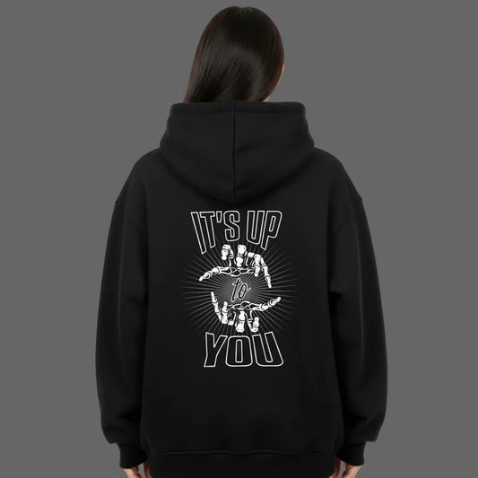  VACANCY Oversized Hoodie in schwarz mit „IT'S UP TO YOU“-TORIPROS