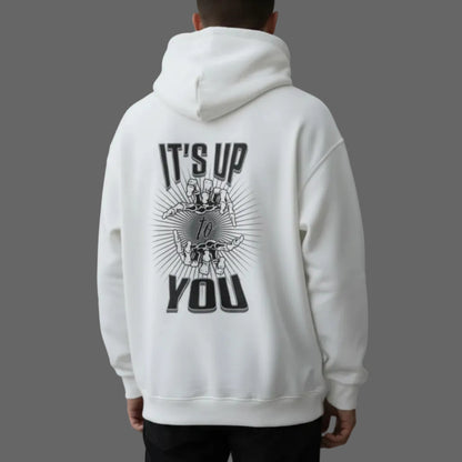 VACANCY Oversized Hoodie in weiß mit „IT'S UP TO YOU“-TORIPROS