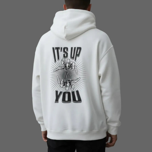 VACANCY Oversized Hoodie in weiß mit „IT'S UP TO YOU“-TORIPROS