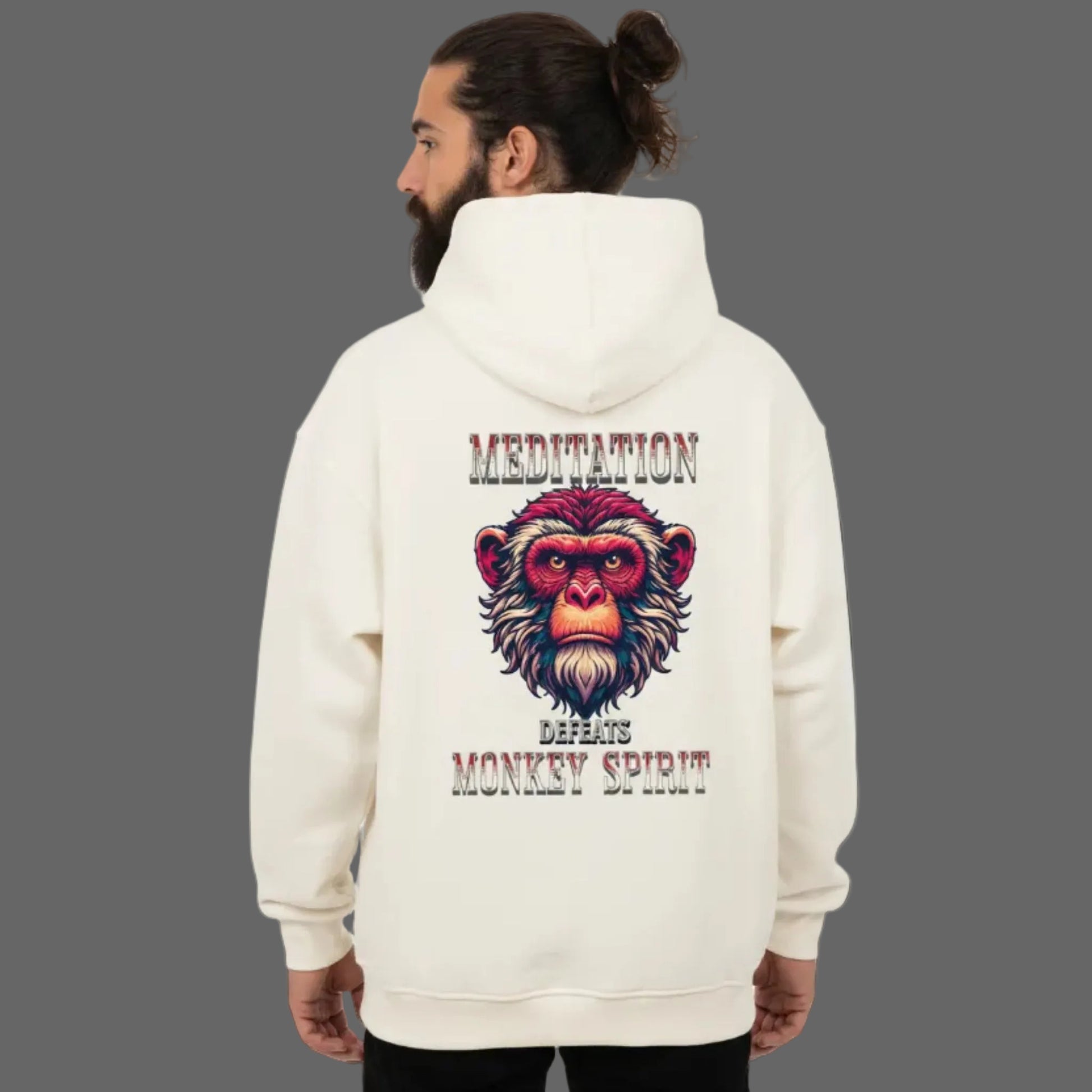 VACANCY Oversized Hoodie in Natural Raw mit „MEDITATION defeats MONKEY SPIRIT“-TORIPROS