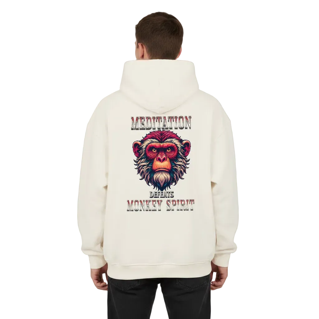 VACANCY Oversized Hoodie in Natural Raw mit „MEDITATION defeats MONKEY SPIRIT“-TORIPROS