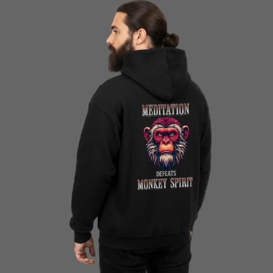 VACANCY Oversized Hoodie in Schwarz mit „MEDITATION defeats MONKEY SPIRIT“-TORIPROS
