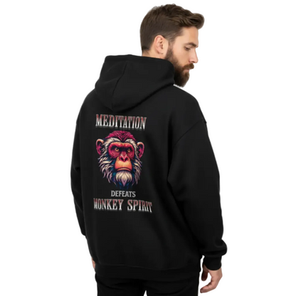 VACANCY Oversized Hoodie in Schwarz mit „MEDITATION defeats MONKEY SPIRIT“-TORIPROS-schwarz