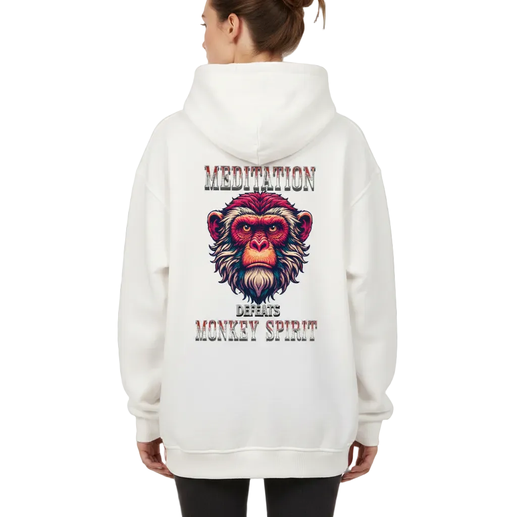 VACANCY Oversized Hoodie in Weiß mit „MEDITATION defeats MONKEY SPIRIT“-TORIPROS