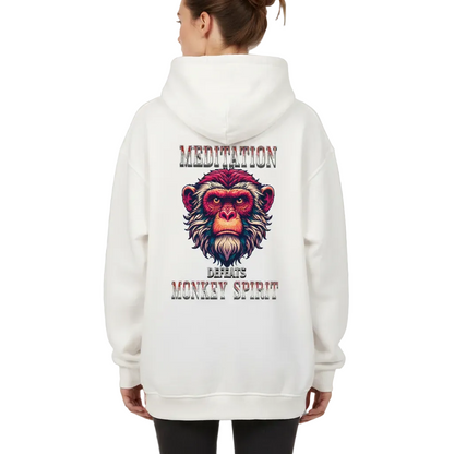 VACANCY Oversized Hoodie in Weiß mit „MEDITATION defeats MONKEY SPIRIT“-TORIPROS