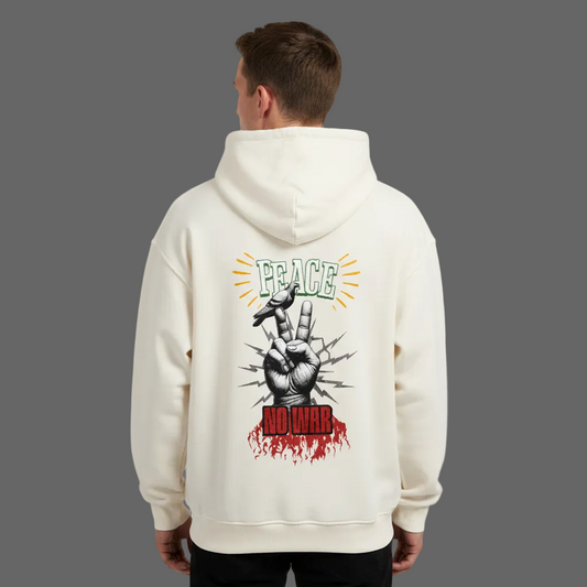 VACANCY Oversized Hoodie / PEACE no WARr: natural raw