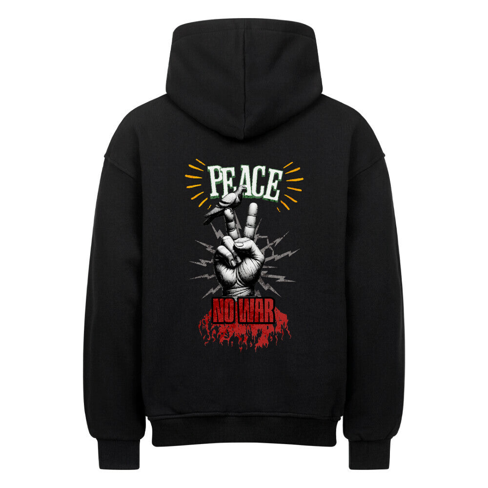 VACANCY Oversized Hoodie / PEACE no WARr:  schwarz