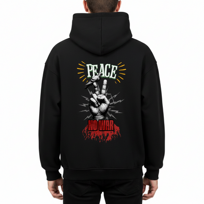 VACANCY Oversized Hoodie / PEACE no WARr:  schwarz