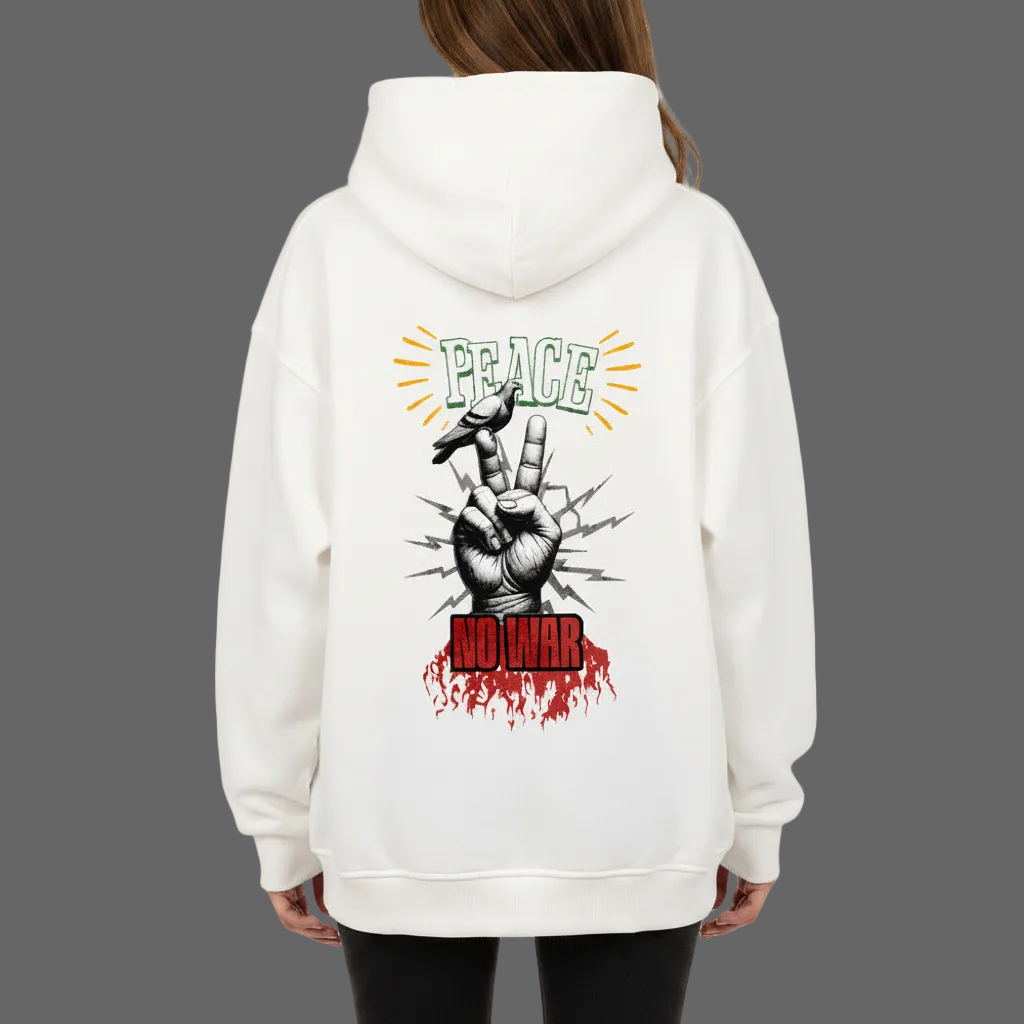 VACANCY Oversized Hoodie / PEACE no WARr : weiß