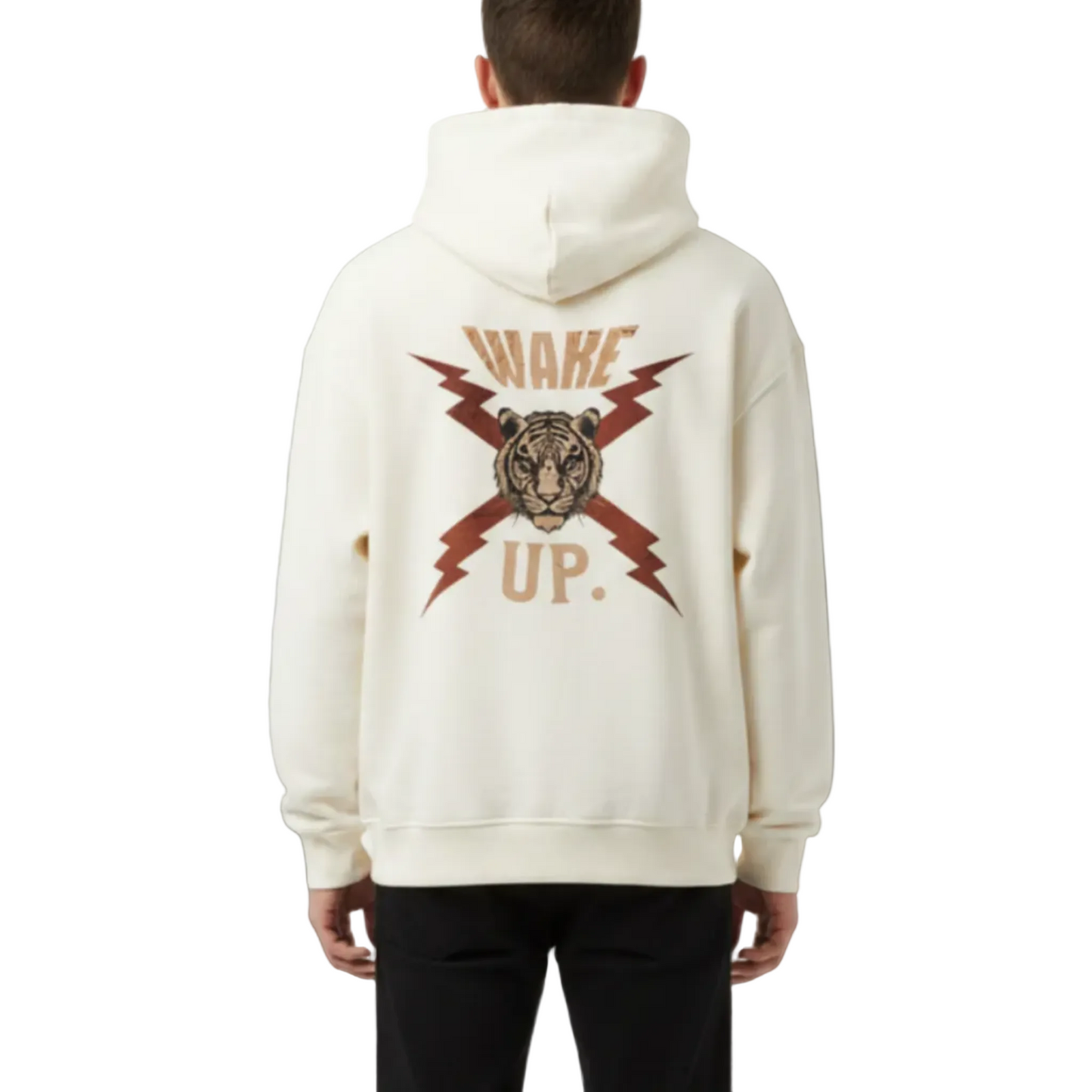  VACANCY Oversized Hoodie in Natural Raw mit „WAKE UP."-TORIPROS