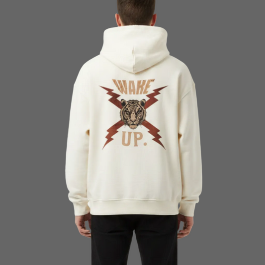  VACANCY Oversized Hoodie in Natural Raw mit „WAKE UP."-TORIPROS