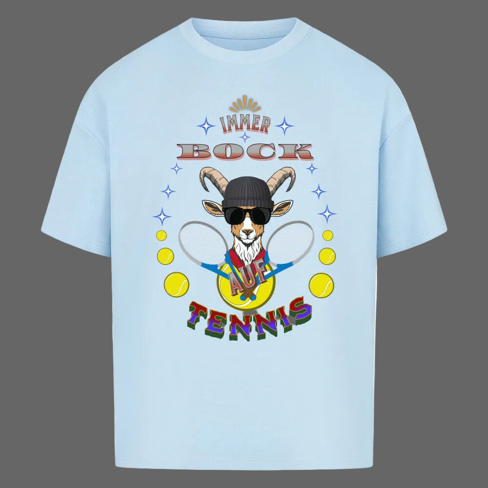 VACANCY Oversized Shirt in Babyblau mit „AUF TENNIS immer BOCK“-TORIPROS