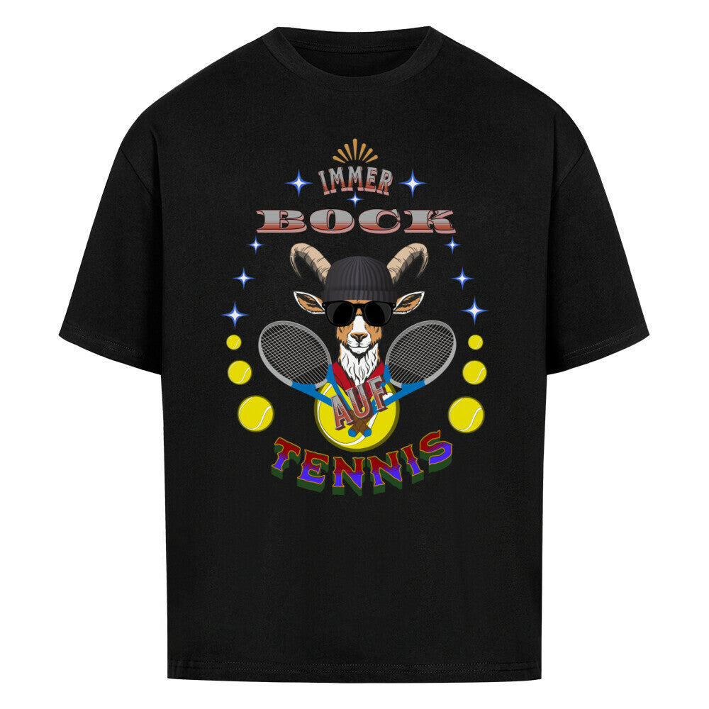 VACANCY Oversized Shirt in Schwarz mit „AUF TENNIS immer BOCK“-TORIPROS