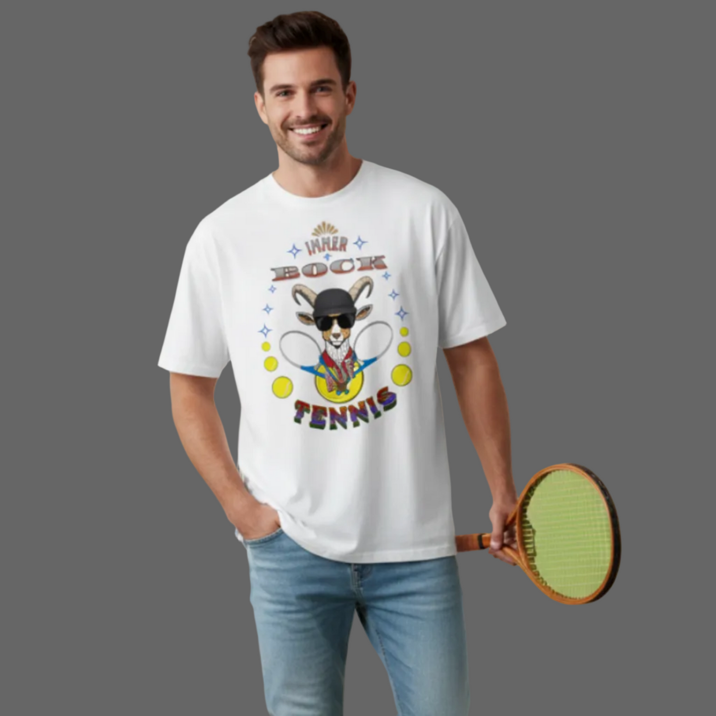 VACANCY Oversized Shirt in Weiß mit „AUF TENNIS immer BOCK“-TORIPROS