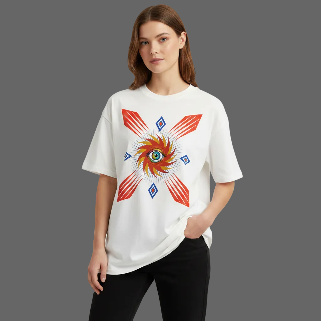 VACANCY Oversized Shirt / Auge im STURM, Phase der Ruhe-Weiß-TORIPROS