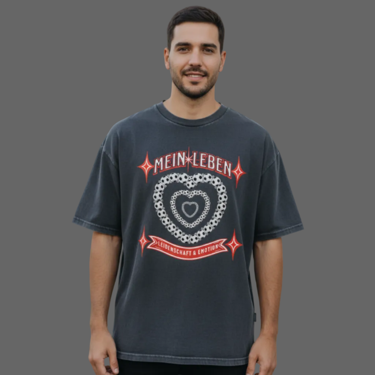 VACANCY Oversized Shirt / Fußball mein LEBEN -Washed Black