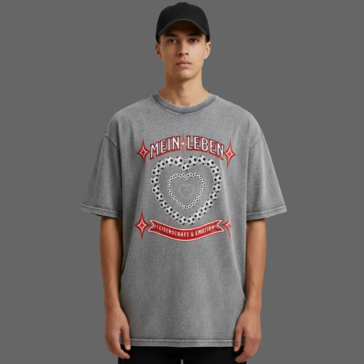 VACANCY Oversized Shirt / Fußball mein LEBEN -Washed Grey