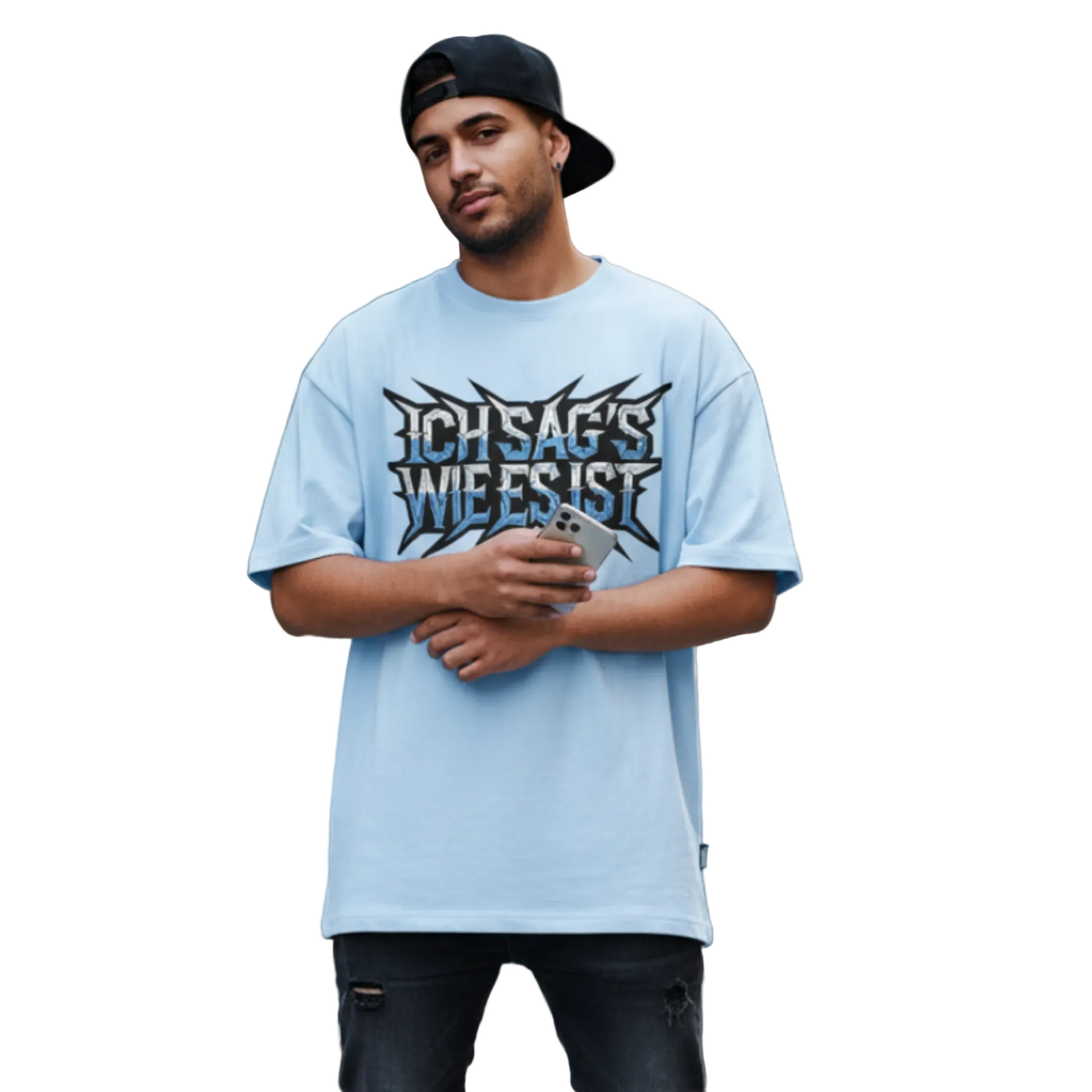 VACANCY Oversized Shirt in Babyblau mit „ICH SAG’S WIE ES IST“-TORIPROS