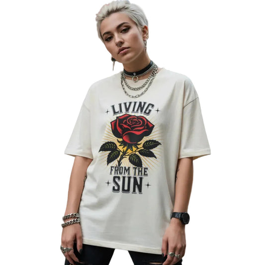 VACANCY Oversized Shirt in Natural Raw mit „Living from the SUN“-TORIPROS