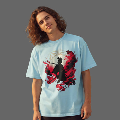 VACANCY Oversized Shirt in Babyblau mit „Samurai-Mythos“-TORIPROS