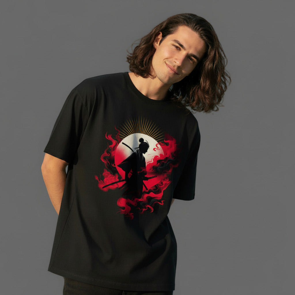 VACANCY Oversized Shirt in Schwarz mit „Samurai-Mythos“-TORIPROS