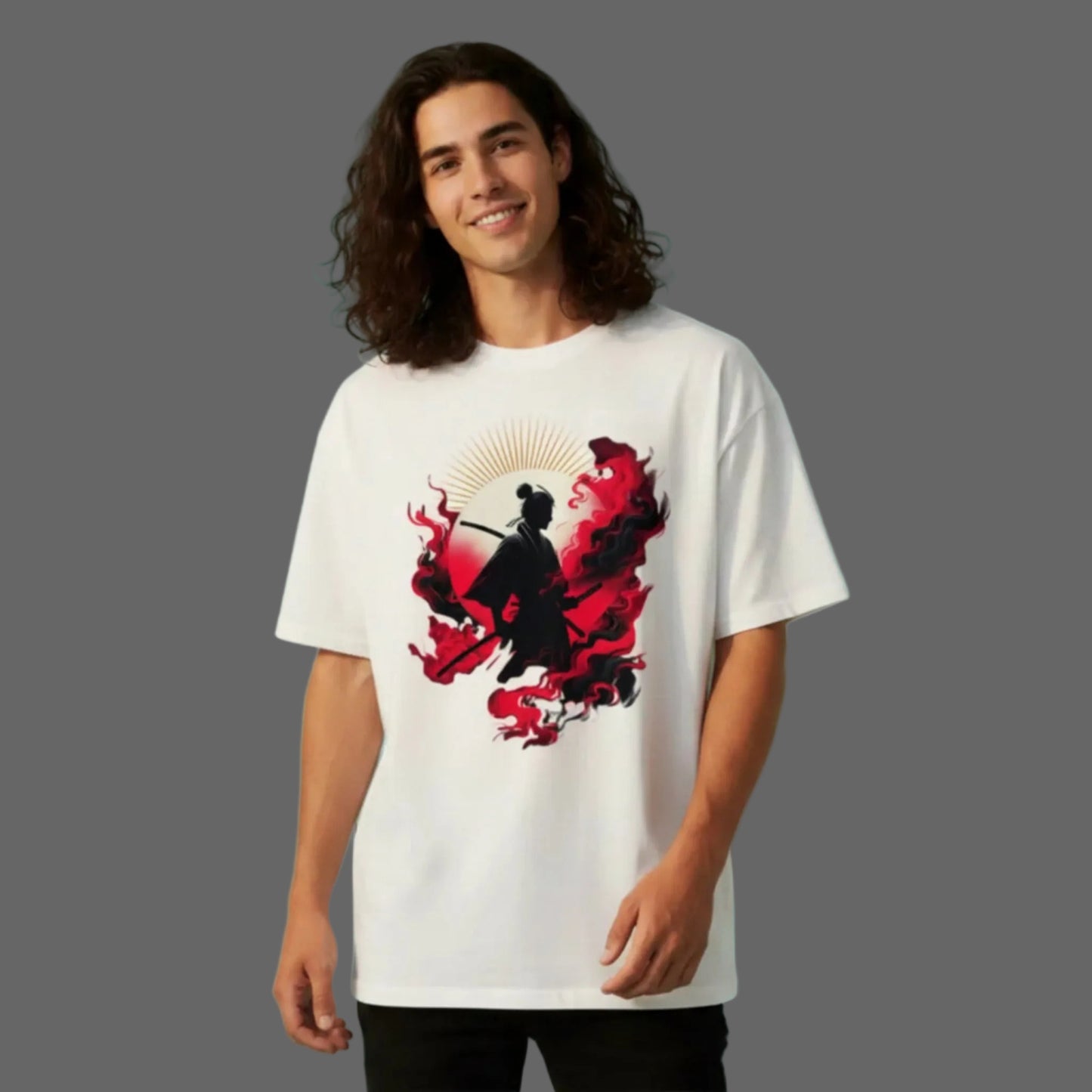 VACANCY Oversized Shirt in Weiß mit „Samurai-Mythos“-TORIPROS