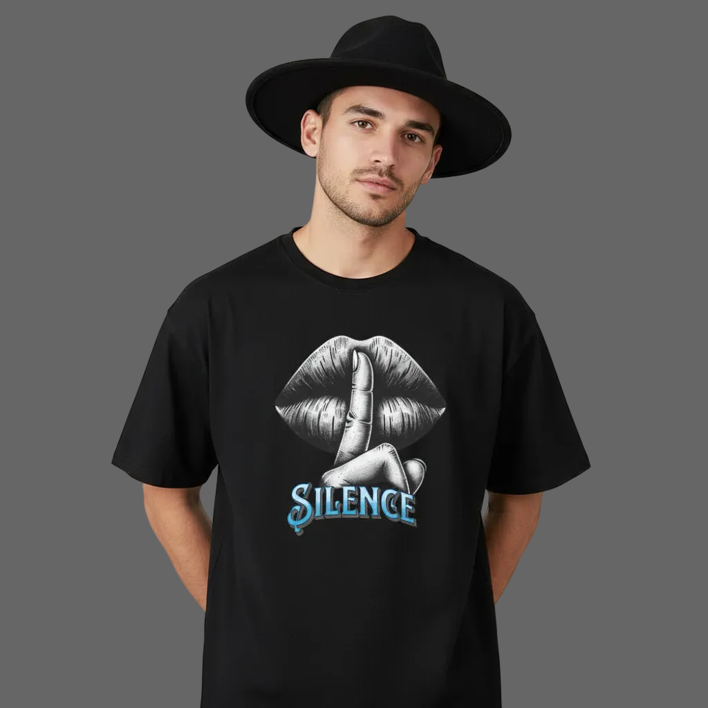 VACANCY Oversized Shirt in Schwarz mit „Silence“-TORIPROS