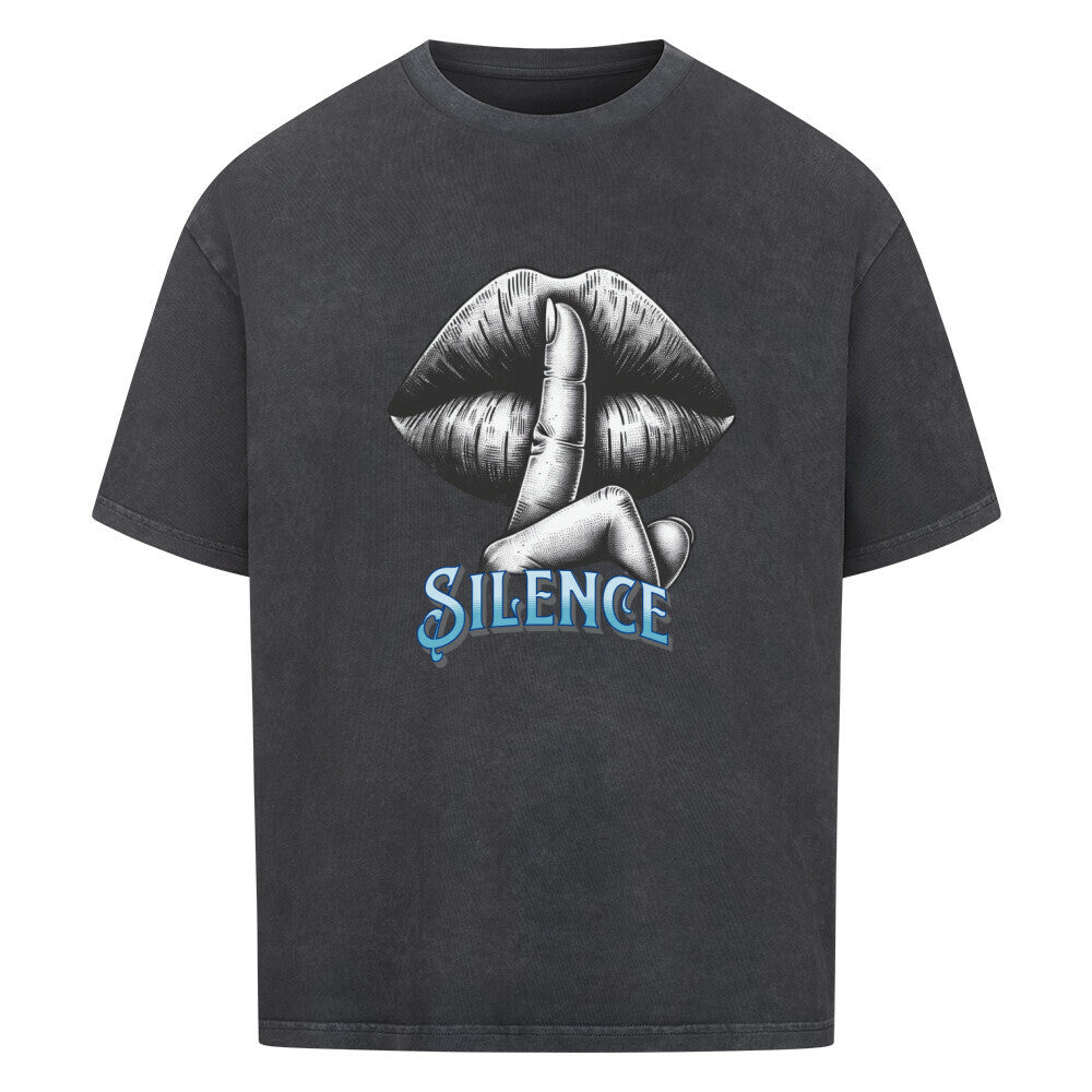 VACANCY Oversized Shirt in Washed Black mit „Silence“-TORIPROS