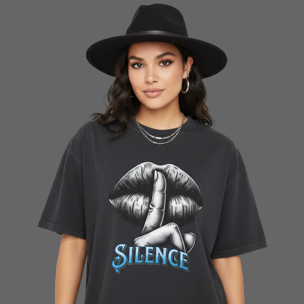 VACANCY Oversized Shirt in Washed Black mit „Silence“-TORIPROS