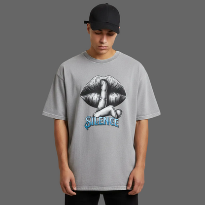 VACANCY Oversized Shirt in Washed Grey mit „Silence“-TORIPROS