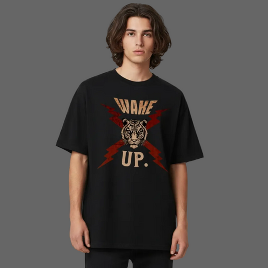 VACANCY Oversized Shirt in Schwarz mit „WAKE UP."-TORIPROS