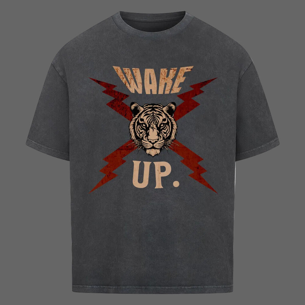 VACANCY Oversized Shirt in Washed Black mit „WAKE UP."-TORIPROS