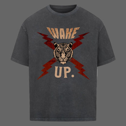 VACANCY Oversized Shirt in Washed Black mit „WAKE UP."-TORIPROS