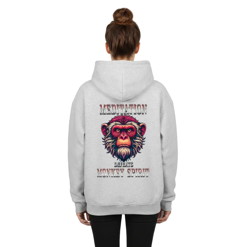 VACANCY Oversized Zipper Hoodie in Heather Grey mit „MEDITATION defeats MONKEY SPIRIT“-TORIPROS