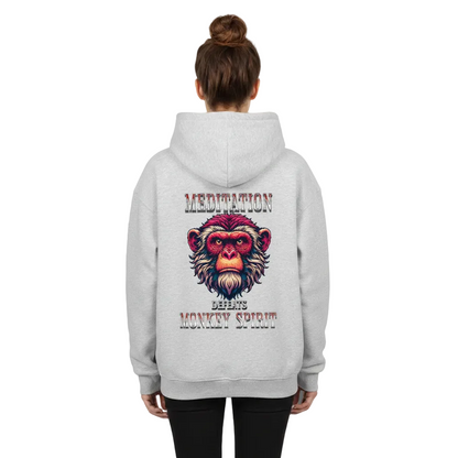 VACANCY Oversized Zipper Hoodie in Heather Grey mit „MEDITATION defeats MONKEY SPIRIT“-TORIPROS
