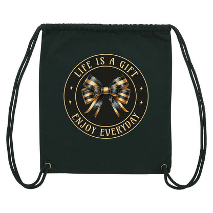 Gym Bag – Schwarz – ‘Life is a Gift’ – Front