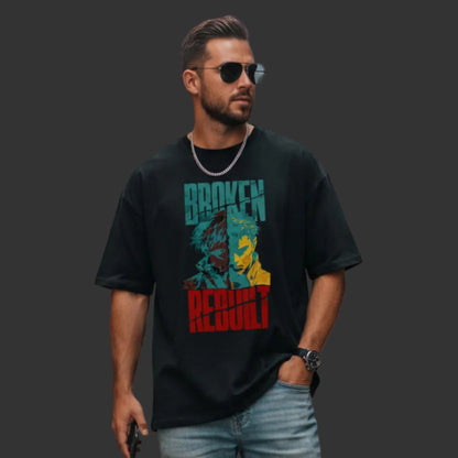  Toripros Wandel Kollektion – BROKEN REBUILT Oversized Shirt in Schwarz, modernes Streetwear-Design mit starkem Statement