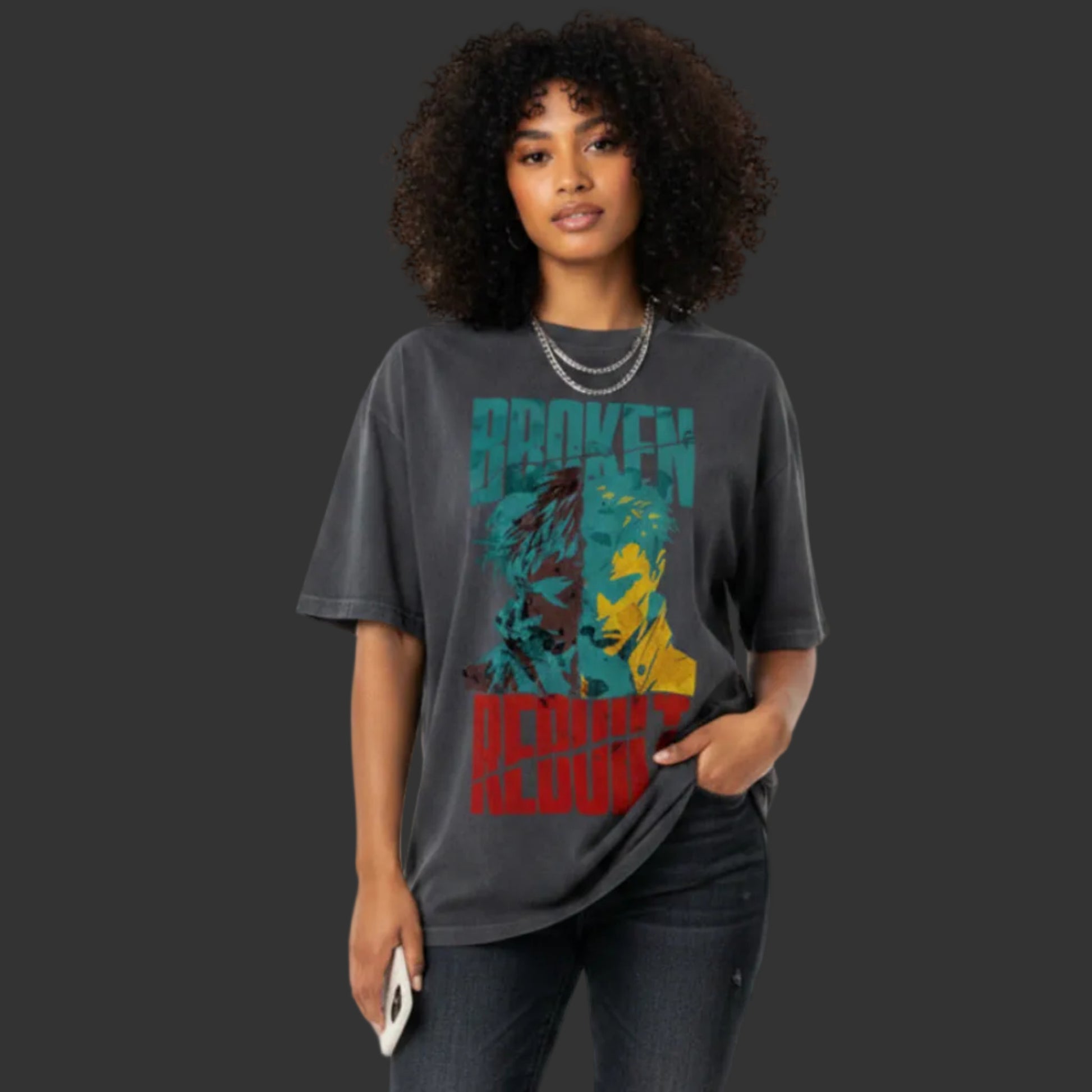 Toripros Wandel Kollektion – BROKEN REBUILT Oversized Shirt in Washed Black, modernes Streetwear-Design mit starkem Statement