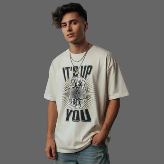 Toripros LEBEN Kollektion – IT'S UP TO YOU Oversized Shirt in Natural Raw, modernes Streetwear-Design mit starkem Statement
