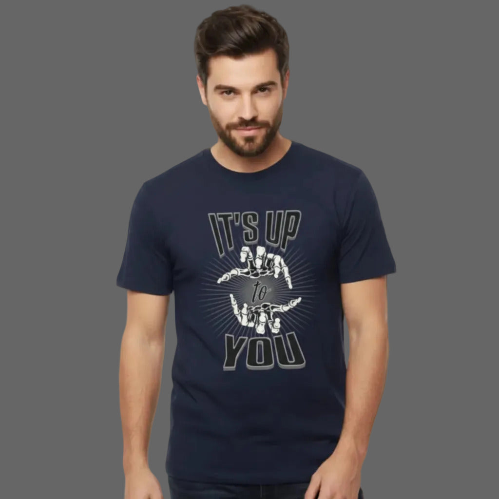 Toripros LEBEN Kollektion – IT'S UP TO YOU Premium T-Shirt in French Navy, modernes Streetwear-Design mit starkem Statement
