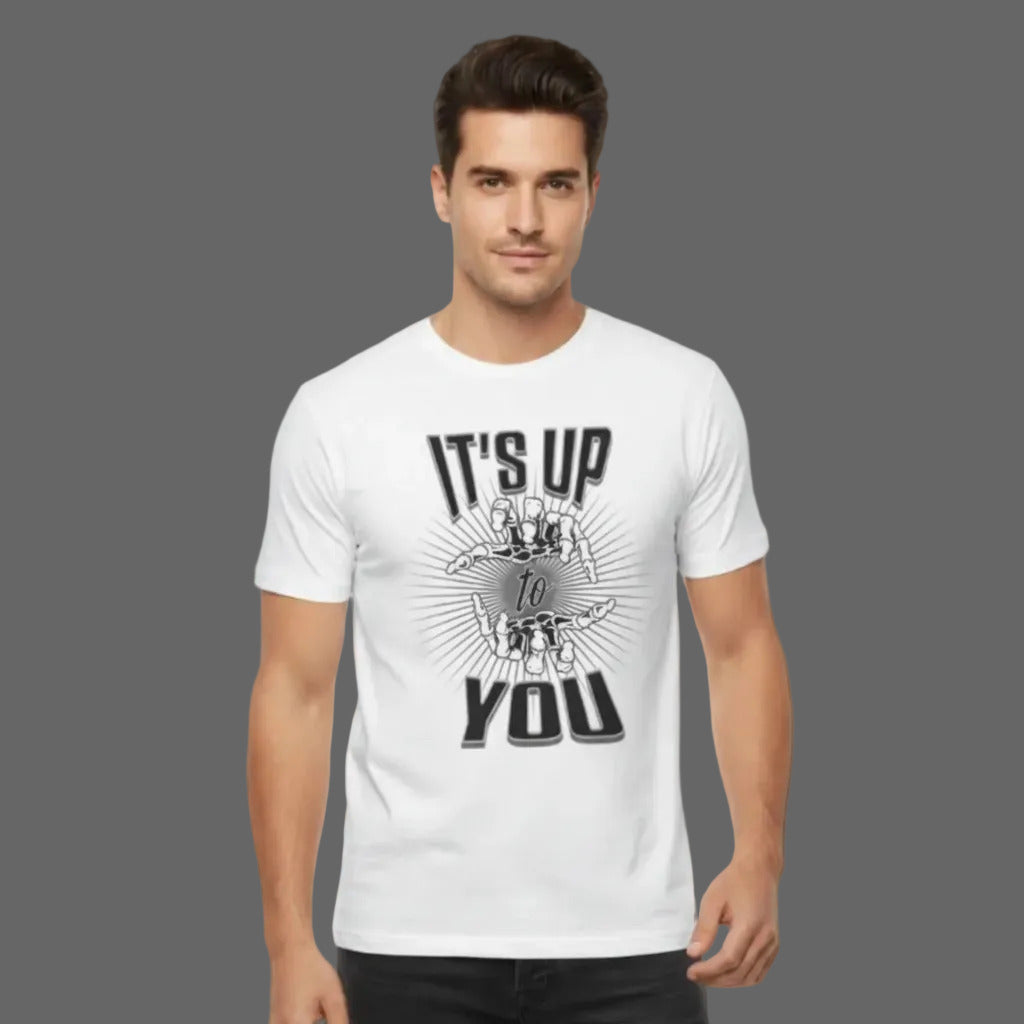 Toripros LEBEN Kollektion – IT'S UP TO YOU Premium T-Shirt in Weiß, modernes Streetwear-Design mit starkem Statement