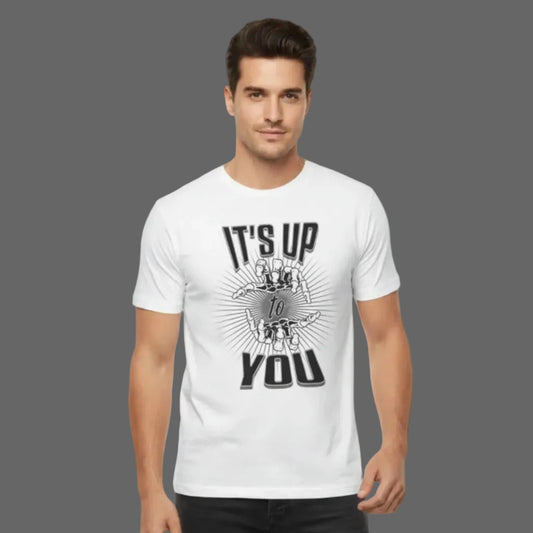Toripros LEBEN Kollektion – IT'S UP TO YOU Premium T-Shirt in Weiß, modernes Streetwear-Design mit starkem Statement