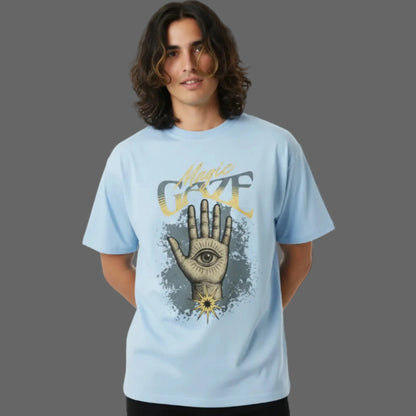 Toripros MYSTICA Kollektion – Magic Gaze Oversized Shirt in Babyblau, modernes Streetwear-Design mit mystischem Statement