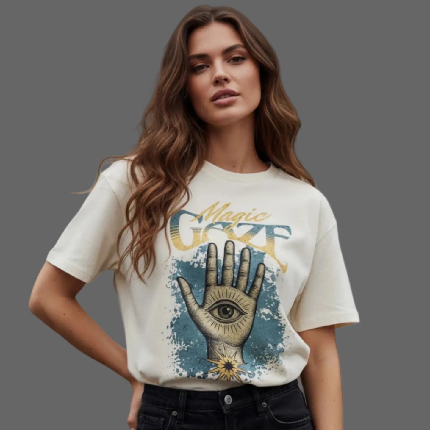 Toripros MYSTICA Kollektion – Magic Gaze Oversized Shirt in Natural Raw, modernes Streetwear-Design mit mystischem Statement

