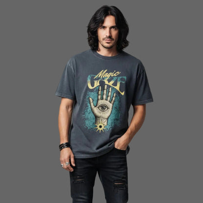Toripros MYSTICA Kollektion – Magic Gaze Oversized Shirt in Washed Black, modernes Streetwear-Design mit mystischem Statement