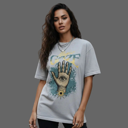  Toripros MYSTICA Kollektion – Magic Gaze Oversized Shirt in Washed Grey, modernes Streetwear-Design mit mystischem Statement