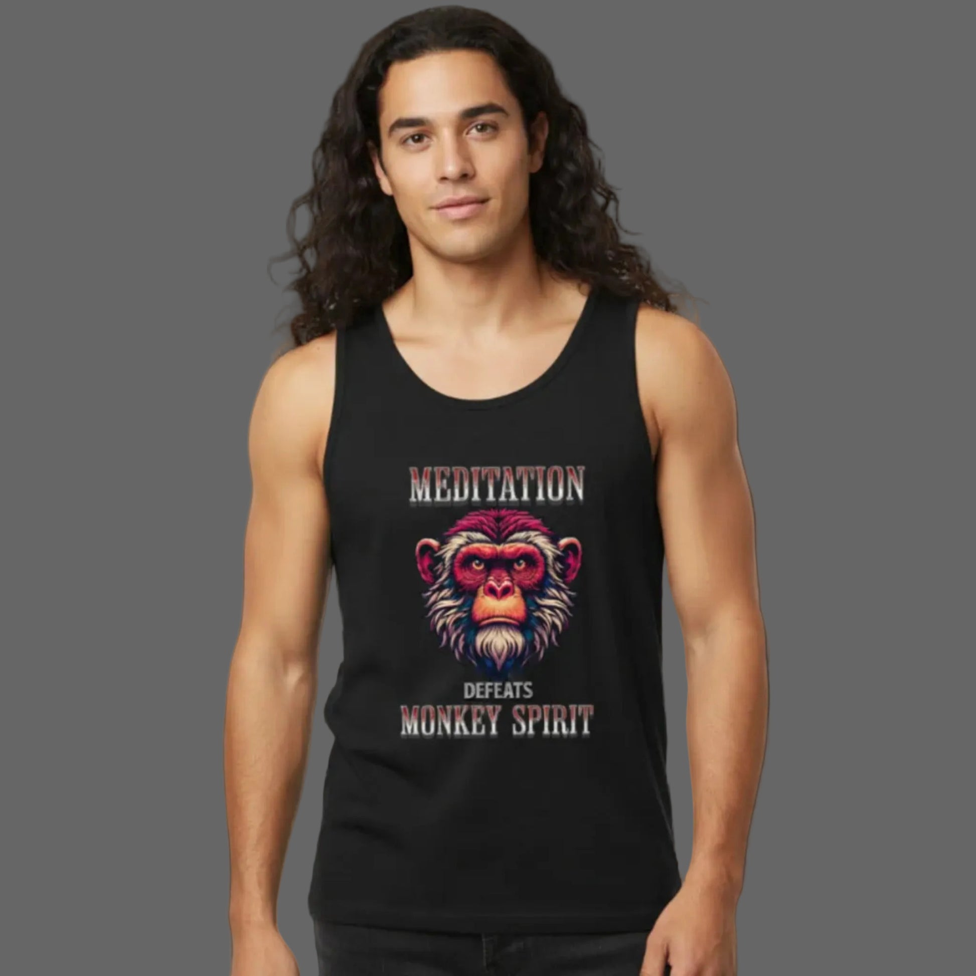 Toripros STILLE Kollektion – MEDITATION defeats MONKEY SPIRIT Classic Tanktop in Schwarz, modernes Streetwear-Design mit starkem Statement