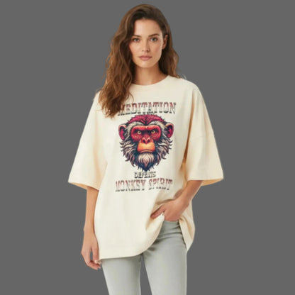 Toripros STILLE Kollektion – MEDITATION defeats MONKEY SPIRIT Premium Organic Oversize Blast in Beige, modernes Streetwear-Design mit starkem Statement

